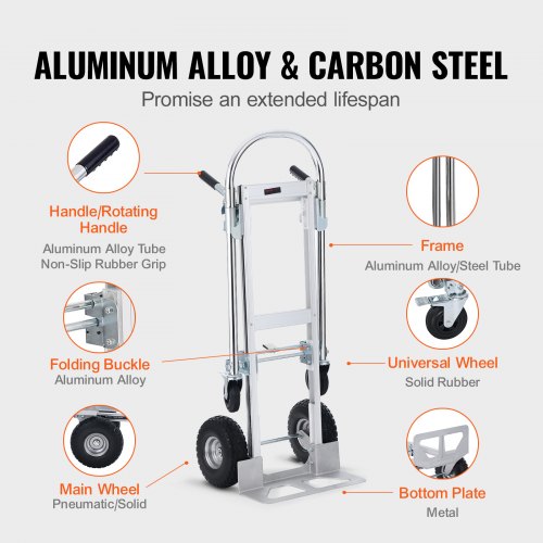 Aluminum Folding Hand Truck 2 in 1 Design 1000 lbs Capacity Heavy Duty