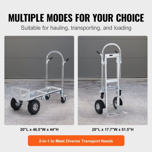 Aluminum Folding Hand Truck 2 in 1 Design 1000 lbs Capacity Heavy Duty