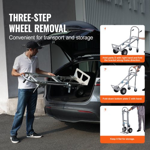 Aluminum Folding Hand Truck 2 in 1 Design 1000 lbs Capacity Heavy Duty