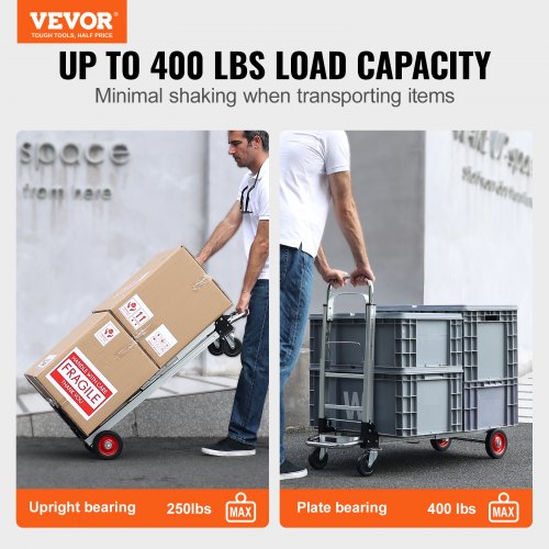 Aluminum Folding Hand Truck 2 in 1 Design 400 lbs Capacity Heavy Duty