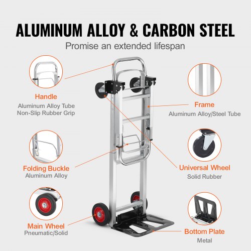 Aluminum Folding Hand Truck 2 in 1 Design 400 lbs Capacity Heavy Duty