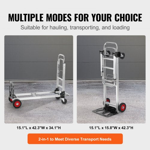 Aluminum Folding Hand Truck 2 in 1 Design 400 lbs Capacity Heavy Duty
