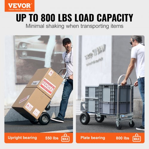 Aluminum Hand Truck 2 in 1 800 lbs Load Capacity Heavy Duty Industrial