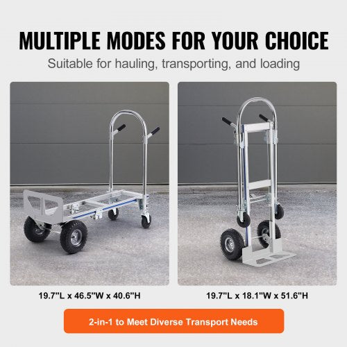 Aluminum Hand Truck 2 in 1 800 lbs Load Capacity Heavy Duty Industrial