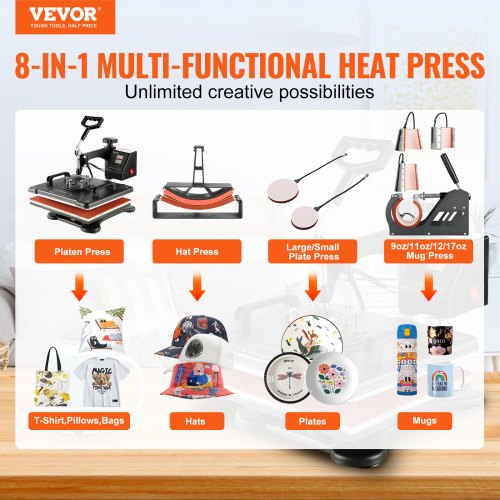 8 in 1 Heat Press Machine 12x15 Digital Transfer Tshirts Mug Hat Plate