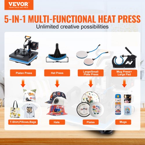 Heat Press 5 in 1 15 x 15 Inch Heat Press Machine Dual LED Display Heat