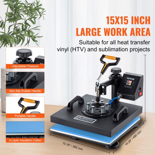Heat Press 5 in 1 15 x 15 Inch Heat Press Machine Dual LED Display Heat