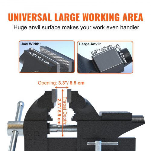 45 Bench Vise w Anvil 240°Swivel Base Heavy Duty Multipurpose Vise – 10 L