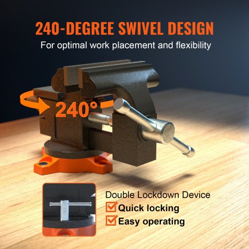 45 Bench Vise w Anvil 240°Swivel Base Heavy Duty Multipurpose Vise – 10 L