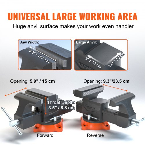 65 Bench Vise w 360°Swivel Locking Base Twoway Jaw Ductile Iron – 28 L