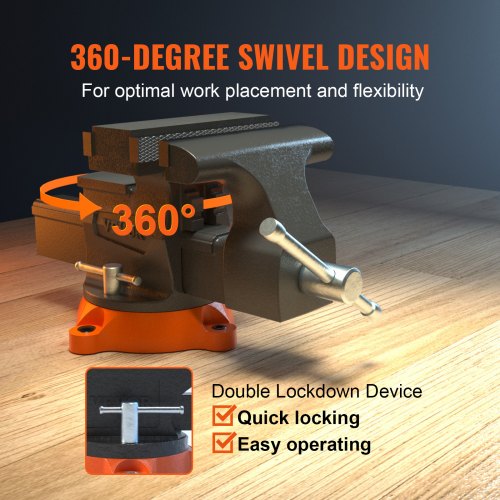 65 Bench Vise w 360°Swivel Locking Base Twoway Jaw Ductile Iron – 28 L