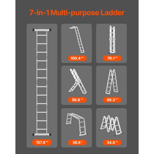MultiPurpose Folding Ladder 7in1 Tall Step Ladder A Frame 3 Step