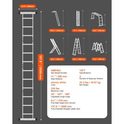 MultiPurpose Folding Ladder 7in1 Tall Step Ladder A Frame 3 Step
