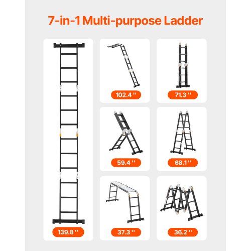 MultiPurpose Folding Ladder 7in1 Tall Extension Step Ladder A Frame 3