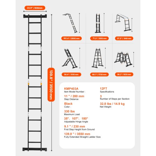 MultiPurpose Folding Ladder 7in1 Tall Extension Step Ladder A Frame 3