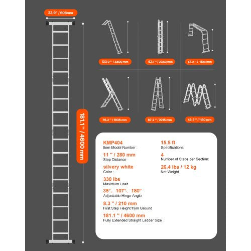 MultiPurpose Folding Ladder 7in1 Tall Extension Step Ladder A Frame 4