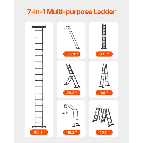 MultiPurpose Folding Ladder 7in1 Tall Extension Step Ladder A Frame 4