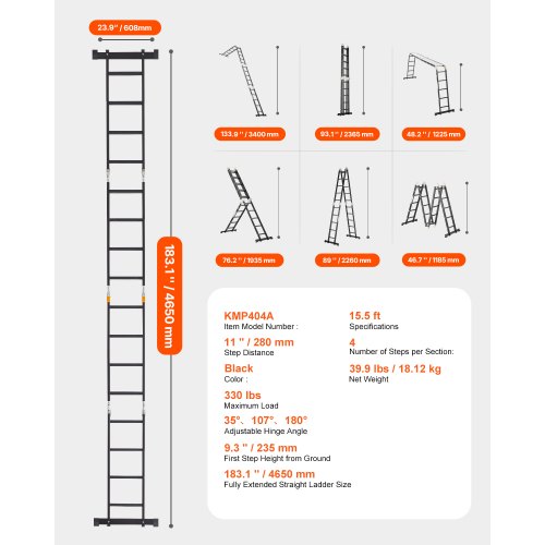MultiPurpose Folding Ladder 7in1 Tall Extension Step Ladder A Frame 4