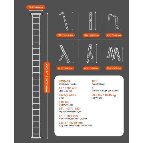 MultiPurpose Folding Ladder 7in1 Tall Extension Step Ladder A Frame 5