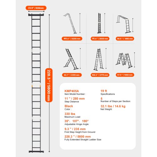MultiPurpose Folding Ladder 7in1 Tall Extension Step Ladder A Frame 5