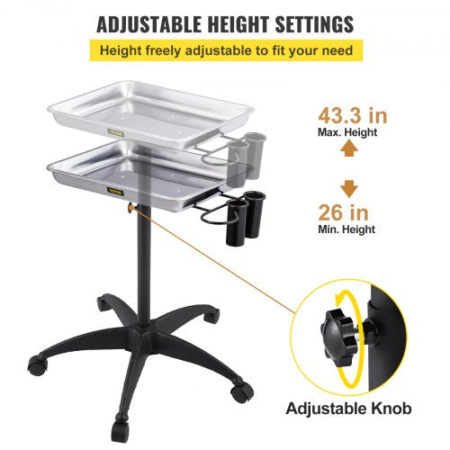 Mayo Stand Medical Tray Height Adjustable Stainless Steel Salon Tray Easy