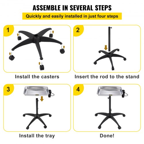 Mayo Stand Medical Tray Height Adjustable Stainless Steel Salon Tray Easy