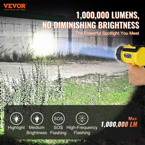 Rechargeable Spotlight Flashlight 1000000 Lumens IP67 Waterproof Handheld