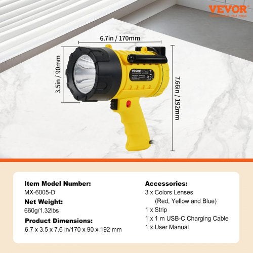 Rechargeable Spotlight Flashlight 1000000 Lumens IP67 Waterproof Handheld