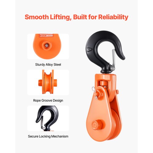 2 Ton Snatch Block with Swivel Hook 3 Sheave 38 Inch Wire Rope Heavy