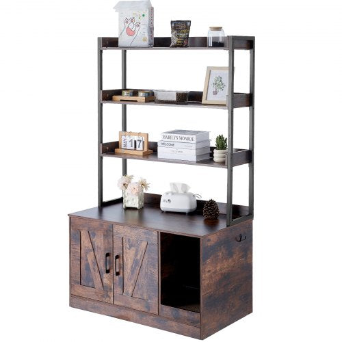 Cat Litter Box Enclosure Wooden Litter Box Furniture Hidden with 3 Shelves –