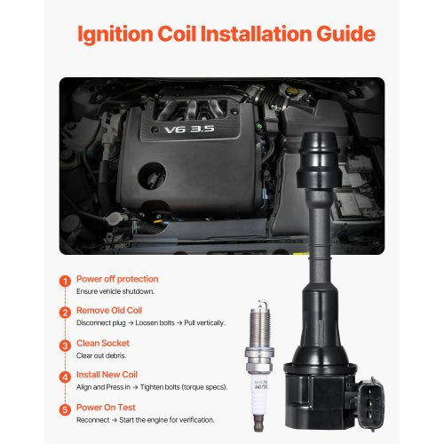 Ignition Coil Pack and Spark Plugs Set of 6 Compatible with Nissan Maxima