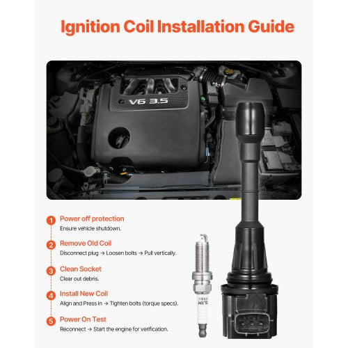 Ignition Coil Pack and Spark Plugs Set of 6 Compatible with Nissan Murano