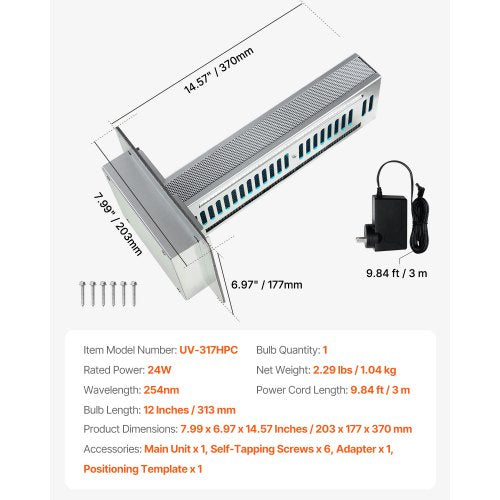HVAC Air Purifier Whole House 24W 12inch Light in Duct for Ac Air