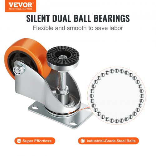 Leveling Casters Set of 4 720 lbs Total Load Capacity 3 inches Diameter