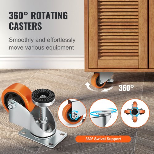 Leveling Casters Set of 4 720 lbs Total Load Capacity 3 inches Diameter