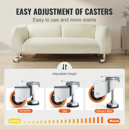 Leveling Casters Set of 4 720 lbs Total Load Capacity 3 inches Diameter