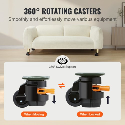 Leveling Casters 4Pack Heavy Duty 360° Swivel Caster Wheels Hold up to 1100 lbs