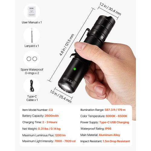 Rechargeable Flashlight High Lumens LED Flashlight with 6 Lighting Modes