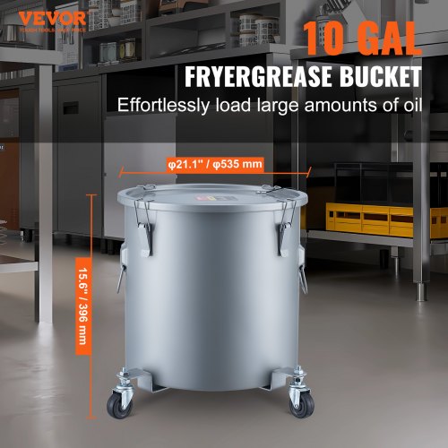 Fryer Grease Bucket 10 Gal Oil Disposal Caddy with Caster Base Carbon