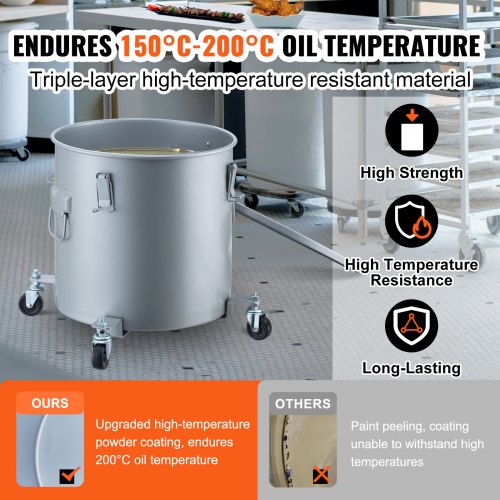 Fryer Grease Bucket 10 Gal Oil Disposal Caddy with Caster Base Carbon
