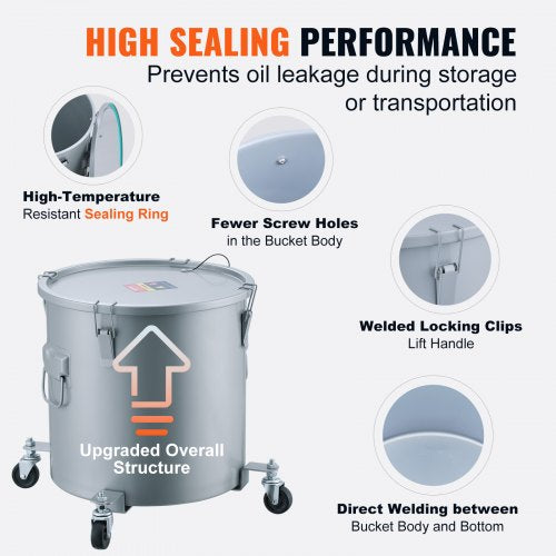 Fryer Grease Bucket 10 Gal Oil Disposal Caddy with Caster Base Carbon