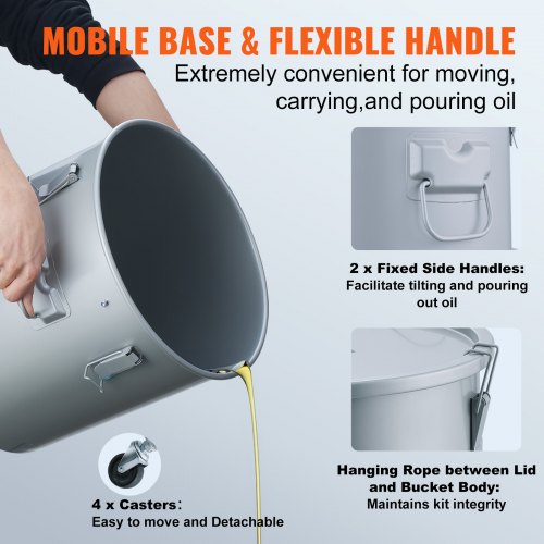 Fryer Grease Bucket 10 Gal Oil Disposal Caddy with Caster Base Carbon