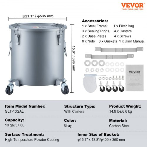 Fryer Grease Bucket 10 Gal Oil Disposal Caddy with Caster Base Carbon