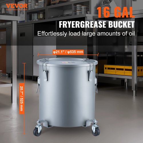 Fryer Grease Bucket 16 Gal Oil Disposal Caddy With Caster Base Carbon Steel