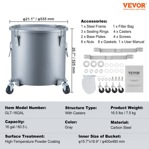 Fryer Grease Bucket 16 Gal Oil Disposal Caddy With Caster Base Carbon Steel