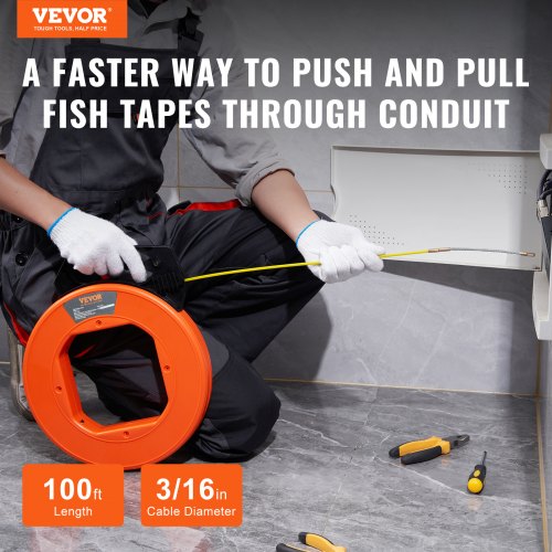 Fish Tape 100 ft 316inch Fiberglass Cable Guide with Enhanced Casing