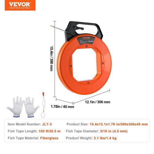 Fish Tape 100 ft 316inch Fiberglass Cable Guide with Enhanced Casing