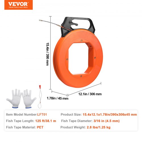 Fish Tape 125foot 316inch PET Wire Puller with Optimized Housing and Handle
