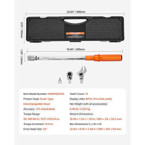 Adjustable Click Torque Wrench 12 Inch Drive 20160 lbfft2712168