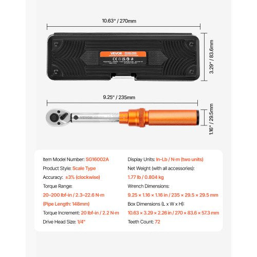 Click Torque Wrench Set 14Inch Drive 20200lbfin23226Nm